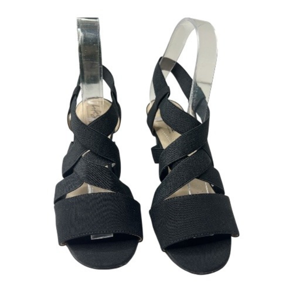 Life Stride Charlotte Black Elastic Strappy Block Heel Sandals Women Size 8W